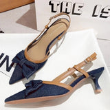 Pbong  Pointed Heel Sandals Velvet Shoes Suit Female Beige Women's Suede Low Closed Denim Black Fashion Real Girls Stiletto Retro