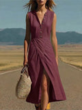 Pbong  Elegant Solid Color Maxi Dress Women Summer Fashion Sleeveless V-neck Maxi Dresses Casual