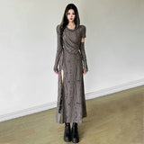 Harajuku Punk Midi Dress Women Mall Goth Streetwear Y2k E-girl Cyber Hooded Dress Vintage Hipster Casual Dress