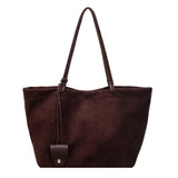 Pbong  Women Flannel Large Capacity Shoulder Bag Winter Retro Soft Tote Bag Luxury Designer New Trend Female Handbags