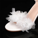 Pbong  Fashion Summer Lace Flowers Pearls Ankle Strap Women Sandals Big Size 35-43 Thick High heels Sweet Girls Party Prom Shoes