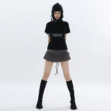 Japanese Style Striped Skirt Women Vintage Harajuku Lace Up Ruffle Mini Skirt Streetwear Grunge Summer Short Skirts