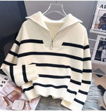 Sweater pullover women Spring and Autumn underwear 2024 New zipper stripe underlay short style popular premium sweater female