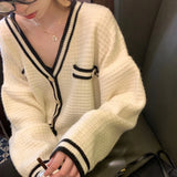 Women's Cardigan with Polished Button Front Fake Pocket V-neck Single Breasted Knit Sweater Coat Elegant Autumn Winter Outfit