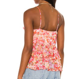 Womens Floral Ruffles Trim Camis Top Y2k V Neck Open Front Crop Tops Vest Beach Vacation Going Out Teen Girls Summer Tank Tops