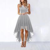Pbong  Spring Summer Hollow out Waist Cinched Lace Evening Dress Midi Skirt Sleeveless round Neck Polyester Fabric Empire Waist