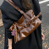 Retro PU Shoulder Bags for Women Solid Color Hand Bag Winter Luxury Designer Trend Purses and Handbags