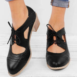 Pbong  Spring Autumn Women's High Heels Retro Nail Hole Carved Brogues Heels Fashion Round Toe Block Heel Lace-up Dress Shoes