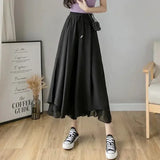 Pbong  Women Chiffon Pants Culottes Elastic Wide Leg Irregular Hem Double Layers Korean Trousers Summer Casual Loose Pleated Pants