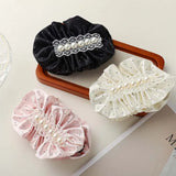 Korean Black Polka Dot Pearl Hair Clip For Women Girls Elegant Satin Banana Clip Ponytail Clip Barrette Hair Accessories