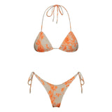 Sexy Micro Bikini Side Tie Thong Two-Piece Swimwear Halter Swimming Suit For Women Floral Print Biquini Ladies Bathing Suit