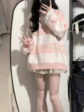 Harajuku Sweet O Neck Long Sleeve Sweaters Y2k Aesthetic Star Design High Street Girl Jumpers American Punk Striped Clothing