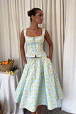 Summer Floral Print 2 Piece Dress Set Casual Elegant and Beautiful Women Dresss Midi Party Holiday Dress Sets