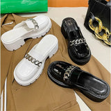 Pbong  Women's Elevated Platform House Slippers Female Slides Shoes Square heel Mules Fashion Loafers Med Cover Toe Heels Luxury Fabric