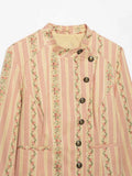 Pbong  Jacquard Stripe Floral Jacket Ruffle Collar Button Front Autumn Women Vintage Sweet  Fashion Outfit Date Trendy Outerwear