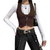 Gothic Retro Button Down Fit Jacket Vest Solid Aesthetic Vintage Fairycore Grunge Slim Tank Tops Sleeveless Punk Style Waistcoat