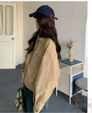 Women Faux Suede Y2K Jacket Streetwear Loose Long Sleeve Vintage Coat American Casual Harajuku Retro Stand Collar Fall Tops