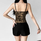 Streetwear Y2k Leopard Camis Women Harajuku Mall Goth Cyber Punk Hollow Out Bandage Crop Tank Top Emo Alt Rave Outfits