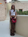 Vintage Leopard Print Maxi Skirt Sexy Hip Package High Waist Party Club Skirts Spring Summer Female High Y2K Streetwear