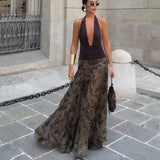 Vintage Paisley Maxi Skirts for Women Chiffon Printed A-line Boho Beach Wear Long Skirt Vacation Style Summer Ladies Faldas