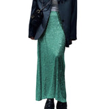 Pbong  Women's Party Clubwear Glitter Shiny Sequined Elastic Waist Spring Summer Vintage Straight Long Skirts Streetwear