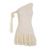 French Elegant Sweet Lrregular Off The Shoulder Dress Y2k Exquisite Lace Slim Fit Summer Short Dress Harajuku Punk Clothes