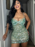 Vintage Sequin Sling Tube Mini Dresses Women Sexy Glitter Slim Fit Low Cut Short Party Dress Female 2025 Spring Chic Streetwear