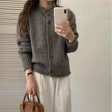 Women's Knit Cardigan Sweater Button-up Stand Collare Soft Woolen Pointelle Sweater Jacket Coat Korean Autumn Winter Outfit