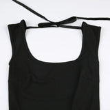 Black Backless Tie Up A-Line Dress