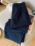 Casual Elegant Wide Leg Pant Women Vintage High Waist Loose Korean Trousers Fall Winter Pockets Solid Simple Retro Pants