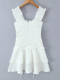 Pbong  Summer French Solid All Match Sweet V Neck Sleeveless Slim Waist Folds Lace-up Dresses