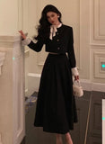 Women Elegant and Chic Black Skirts Suit Korean Style Crop Tops and A-Line Skirts Two Pieces Set Female Party Clothes
