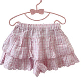 Japanese Style Kawaii Mini Skirt Women Sweet Harajuku Lolita Plaid Skirts Pink Y2k Cutecore Summer A-line Ruffle Skirts
