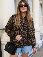 Leopard Print Vintage Wool Women O-neck Coat Single Breaste Long Sleeve Fleece Warm Casual Jacket Autumn Chic Lady Overcoat