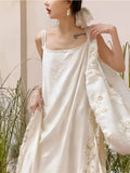 Pbong  Spring Women's Floral Embroidery High Waist A-Line Dr Casual Comfortable Polyester Fiber Gown Set Trendy Strapl Skirt