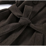 Elegant Grey Belt Long Faux Wollen Coat Women Lapel Double Breasted Street Coats Female 2025 Autumn Winter New Lady Peacoat