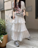 White Gauze Half Skirt Women Summer New French Vintage Cake Skirt High Waist A-line MIDI Skirt Korean Fashion Faldas