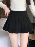 Retro Faux Woolen Pleated Skirt Women Sweet Slim Sexy Mini A Line Skirts Preppy Style High Waist Fall Winter Korean Skirt