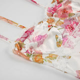 Elegant Lace Trim Flowers Printing Maxi Dress