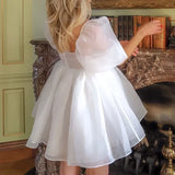 Pbong  Women's Short Puff Sleeve Off Shoulder Square Neck Fairy Mini Tie Dye Party Prom High Waist Tulle Princess Dress