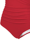2025 Women's Beach Swimwear Solid Color Sheer Mesh Panel Plunging Neck One-piece Swimsuit