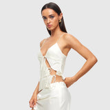 Female Satin Chic Tie Up Hollow Out Crop Top For Women Summer Spaghetti Strap Backless Slim Party Tank Tops Y2K Vest 20