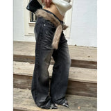 Pbong   American Y2K Plus Size Washed Stacked Curved Jeans for Women Street Style Slim Fit Flattering Heavy Drape Denim Pants Fashion