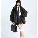 Vintage Brown Leather Skirt Women Y2k Sexy Gothic Pleated Mini Skirt Black Punk Grunge Retro Short Skirts Streetwear