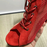 New Women's High Heels Jazz Dancing Shoes Sexy Mesh Short Boots Zipper Black Latin Indoor Dance Ballroom Sandals Ladies Shoes 47