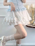 Pbong  Bow Sweet Women White Skirt Cute Casual Elegant High Waist Mini Skirts Vintage Preppy Style Kawaii Female Ball Gown Skirt