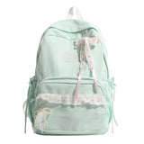 Women's Nylon Lace Bow Backpack Sweet Fresh Aesthetic Daily School Casual Book Bags New Fashion Student Back Packs