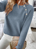New diagonal shoulder button round neck long sleeved casual knitted sweater