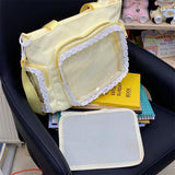 Kawaii Lace Edge Clear Pocket Shoulder Bag Ladies DIY Display Handbag New Trend Fashion Luxury Female Tote Bags