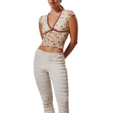 Sheer Crop Top 2000s Women Sexy See Through V Neck Sleeveless Floral Lace Tanks Slim Fit Vest y2k Aesthetic Clothing
